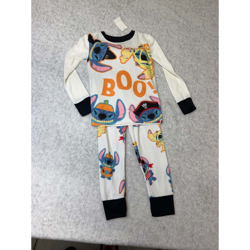 Disney Stitch Halloween Pajama Set Kids Size 4 White Boo Pirate Mummy Spooky